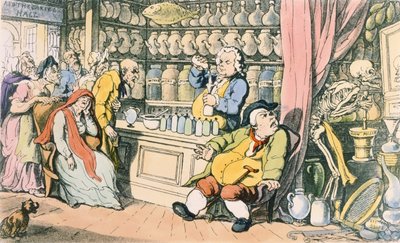 De Dood en de Apotheker of De Kwakzalver, illustratie uit De Engelse Dans van de Dood, gepubliceerd door R. Ackermann, Londen 1815-17 door Thomas Rowlandson